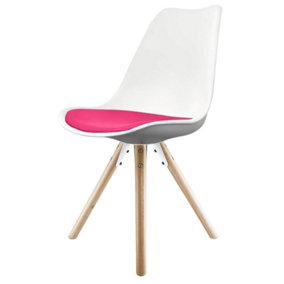 Soho White & Bright Pink Plastic Dining Chair with Pyramid Light Wood Legs