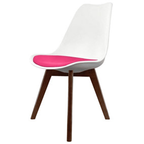Soho White & Bright Pink Plastic Dining Chair with Squared Dark Wood Legs