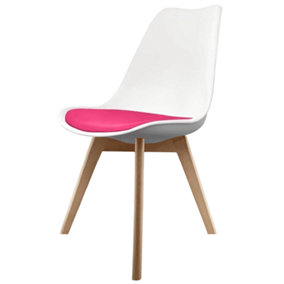 Soho White & Bright Pink Plastic Dining Chair with Squared Light Wood Legs