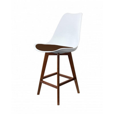 Soho White & Chocolate Plastic Bar Stool with Dark Wood Legs