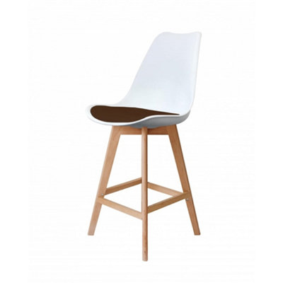 Soho White & Chocolate Plastic Bar Stool with Light Wood Legs