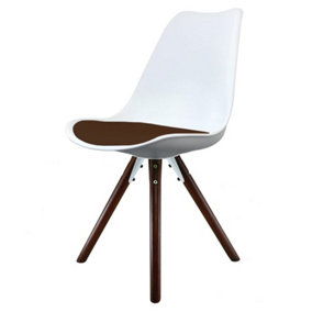 Soho White & Chocolate Plastic Dining Chair with Pyramid Dark Wood Legs