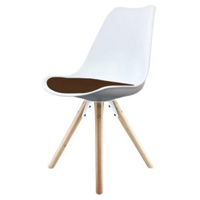 Soho White & Chocolate Plastic Dining Chair with Pyramid Light Wood Legs