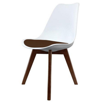 Soho White & Chocolate Plastic Dining Chair with Squared Dark Wood Legs