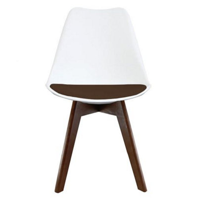 Soho White & Chocolate Plastic Dining Chair with Squared Dark Wood Legs