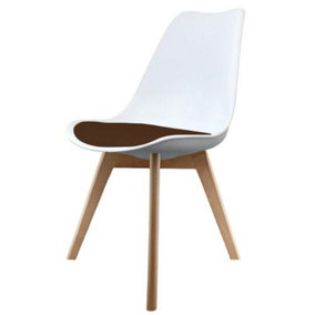 Soho White & Chocolate Plastic Dining Chair with Squared Light Wood Legs