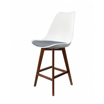 Soho White & Dark Grey Plastic Bar Stool with Dark Wood Legs