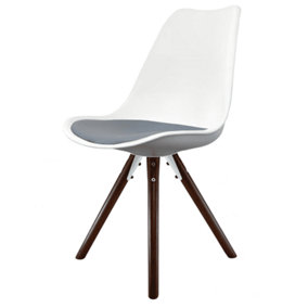 Soho White & Dark Grey Plastic Dining Chair with Pyramid Dark Wood Legs