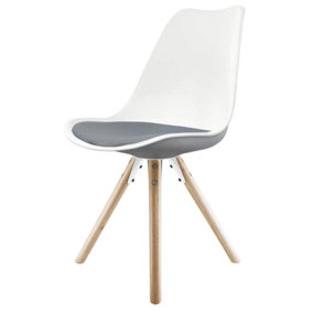 Soho White & Dark Grey Plastic Dining Chair with Pyramid Light Wood Legs