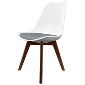 Soho White & Dark Grey Plastic Dining Chair with Squared Dark Wood Legs