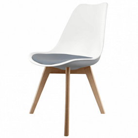 Soho White & Dark Grey Plastic Dining Chair with Squared Light Wood Legs