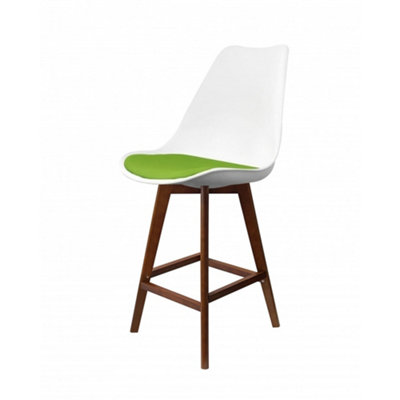Soho White & Green Plastic Bar Stool with Dark Wood Legs