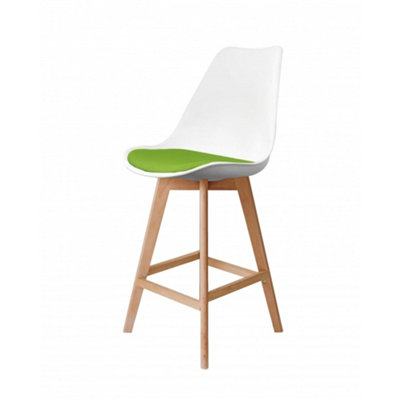 Soho White & Green Plastic Bar Stool with Light Wood Legs