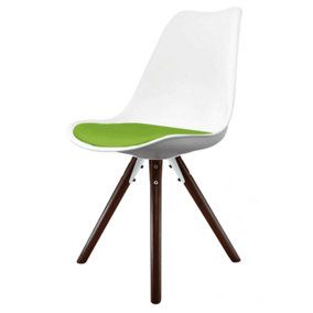 Soho White & Green Plastic Dining Chair with Pyramid Dark Wood Legs