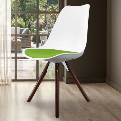 Soho White & Green Plastic Dining Chair with Pyramid Dark Wood Legs