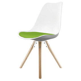 Soho White & Green Plastic Dining Chair with Pyramid Light Wood Legs