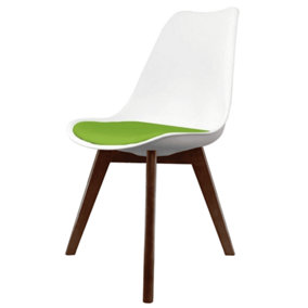 Soho White & Green Plastic Dining Chair with Squared Dark Wood Legs