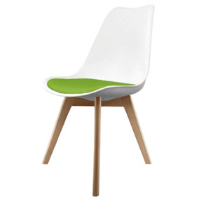 Soho White & Green Plastic Dining Chair with Squared Light Wood Legs
