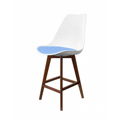 Soho White & Light Blue Plastic Bar Stool with Dark Wood Legs