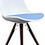 Soho White & Light bLue Plastic Dining Chair with Pyramid Dark Wood Legs
