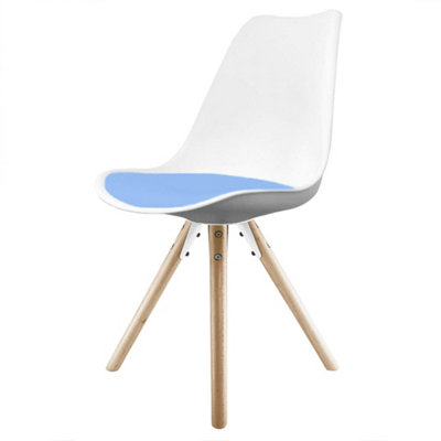 Soho White & Light Blue Plastic Dining Chair with Pyramid Light Wood Legs