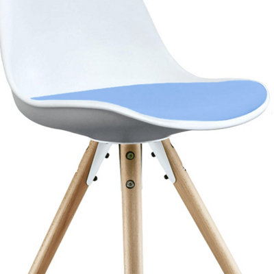 Soho White & Light Blue Plastic Dining Chair with Pyramid Light Wood Legs