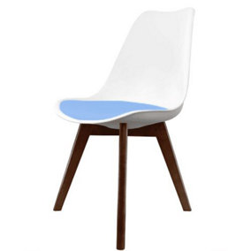 Soho White & Light blue Plastic Dining Chair with Squared Dark Wood Legs