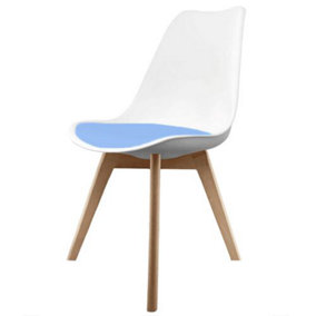 Soho White & Light Blue Plastic Dining Chair with Squared Light Wood Legs