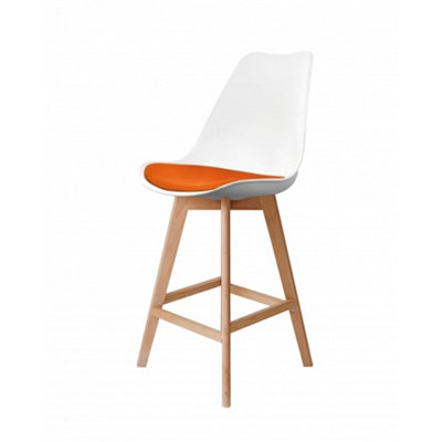 Soho White & Orange Plastic Bar Stool with Light Wood Legs