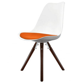 Soho White & Orange Plastic Dining Chair with Pyramid Dark Wood Legs