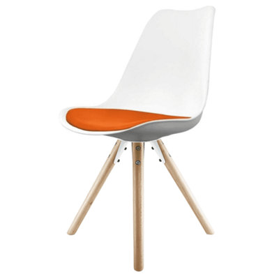 Soho White & Orange Plastic Dining Chair with Pyramid Light Wood Legs