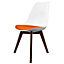 Soho White & Orange Plastic Dining Chair with Squared Dark Wood Legs