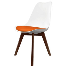 Soho White & Orange Plastic Dining Chair with Squared Dark Wood Legs