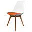 Soho White & Orange Plastic Dining Chair with Squared Light Wood Legs