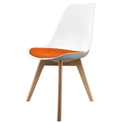 Soho White & Orange Plastic Dining Chair with Squared Light Wood Legs