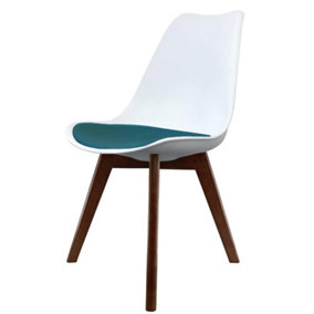 Soho White & Petrol Plastic Dining Chair with Squared Dark Wood Legs