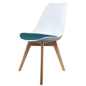 Soho White & Petrol Plastic Dining Chair with Squared Light Wood Legs