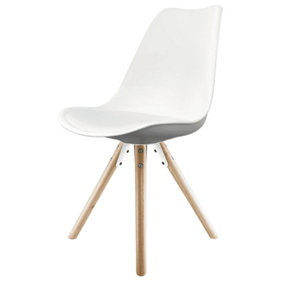 Soho White Plastic Dining Chair with Pyramid Light Wood Legs