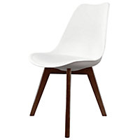 Soho White Plastic Dining Chair with Squared Dark Wood Legs