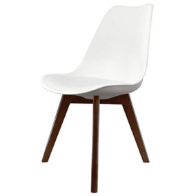 Soho White Plastic Dining Chair with Squared Dark Wood Legs