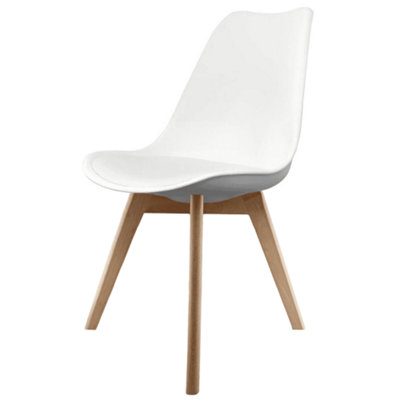 Soho White Plastic Dining Chair with Squared Light Wood Legs