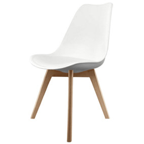 Soho White Plastic Dining Chair with Squared Light Wood Legs