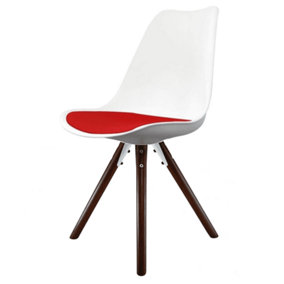 Soho White & Red Plastic Dining Chair with Pyramid Dark Wood Legs