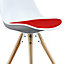 Soho White & Red Plastic Dining Chair with Pyramid Light Wood Legs