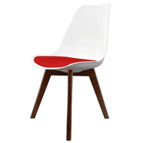 Soho White & Red Plastic Dining Chair with Squared Dark Wood Legs