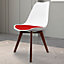 Soho White & Red Plastic Dining Chair with Squared Dark Wood Legs