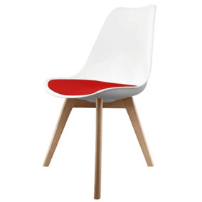 Soho White & Red Plastic Dining Chair with Squared Light Wood Legs