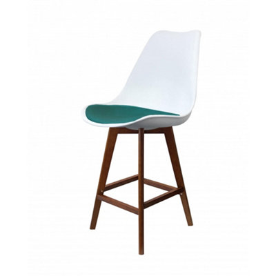 Soho White & Teal Plastic Bar Stool with Dark Wood Legs