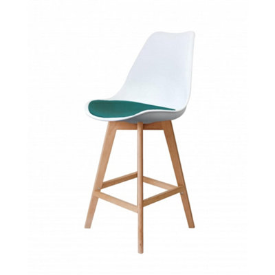 Soho White & Teal Plastic Bar Stool with Light Wood Legs