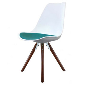 Soho White & Teal Plastic Dining Chair with Pyramid Dark Wood Legs